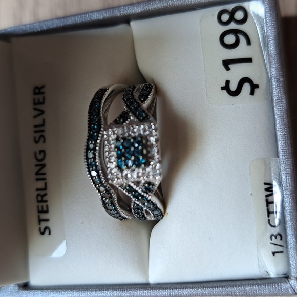 Forever Bride 1/3 CCTW Teal Ring and Band - Picture 10 of 10